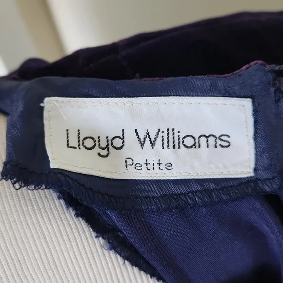 Vintage Lloyd Williams Navy blue 80s velvet layered ruffle dress w/ bow Petite 2 - Picture 4 of 4